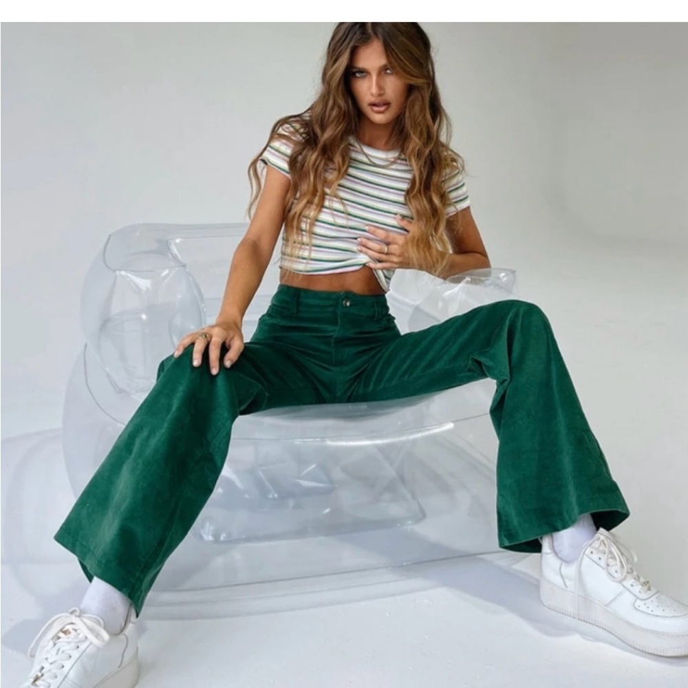 Princess Polly Nadia Bellbottom Green Pants
